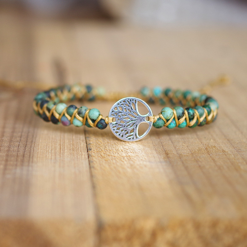 Hand-Woven Natural Stone Tree of Life Bracelet - Image 7