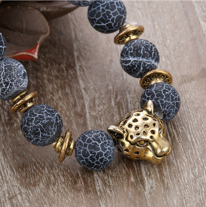 Agate Alloy Leopard head beaded bracelet - Image 3