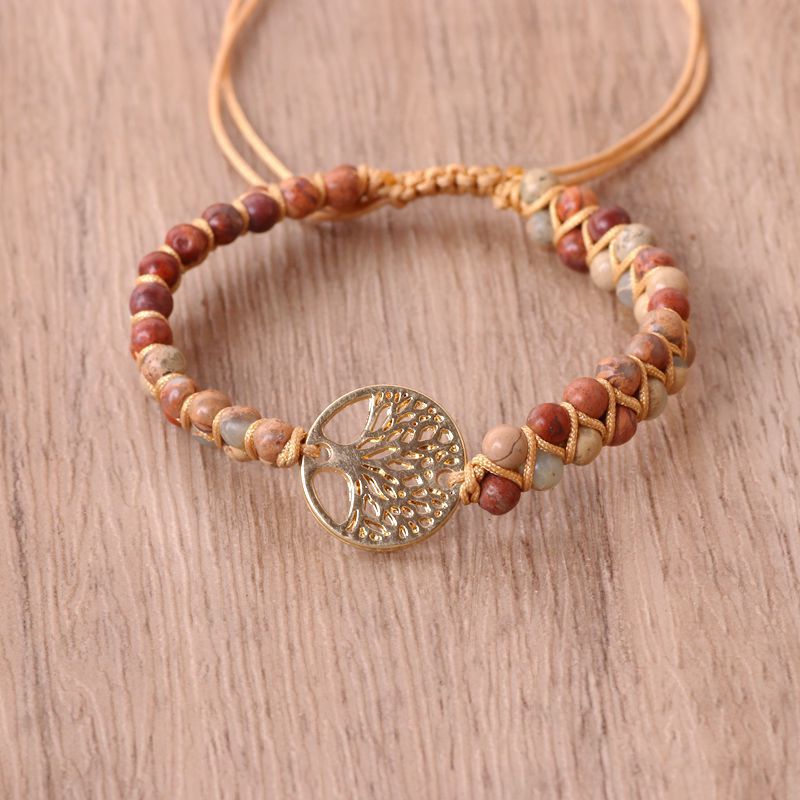 Hand-Woven Natural Stone Tree of Life Bracelet - Image 2