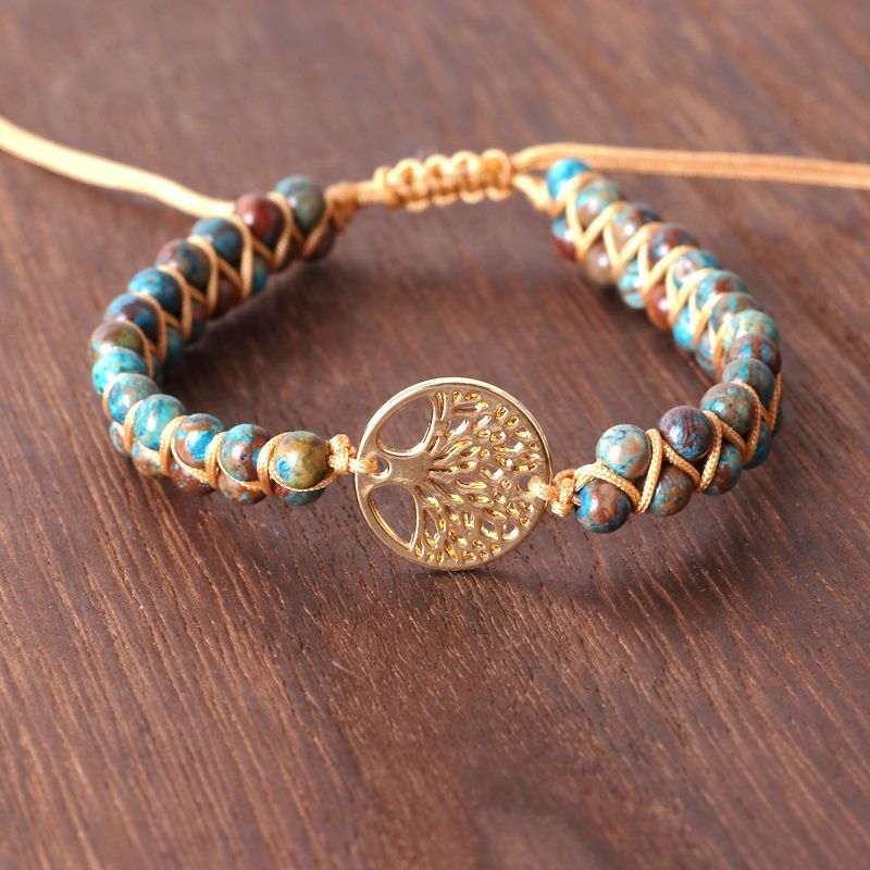 Hand-Woven Natural Stone Tree of Life Bracelet - Image 3