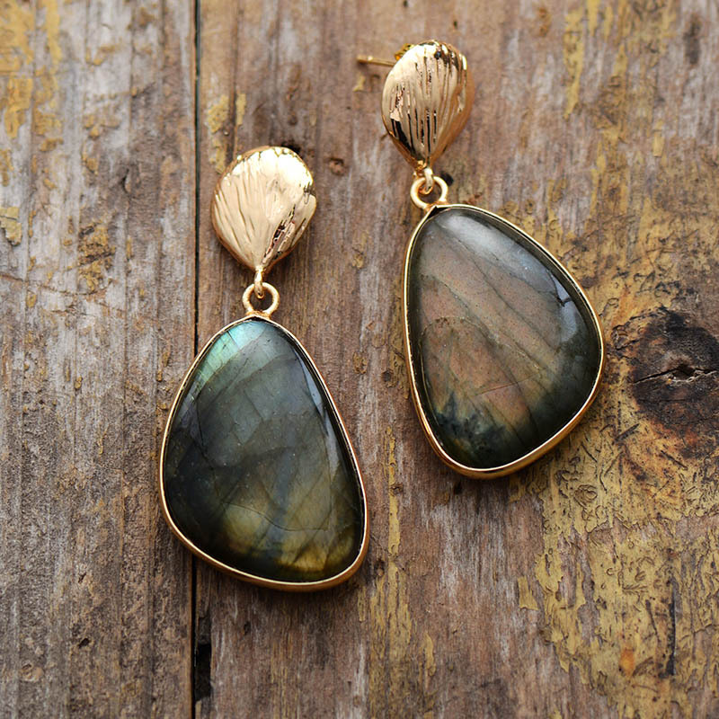 Natural Labradorite Earrings - Image 2