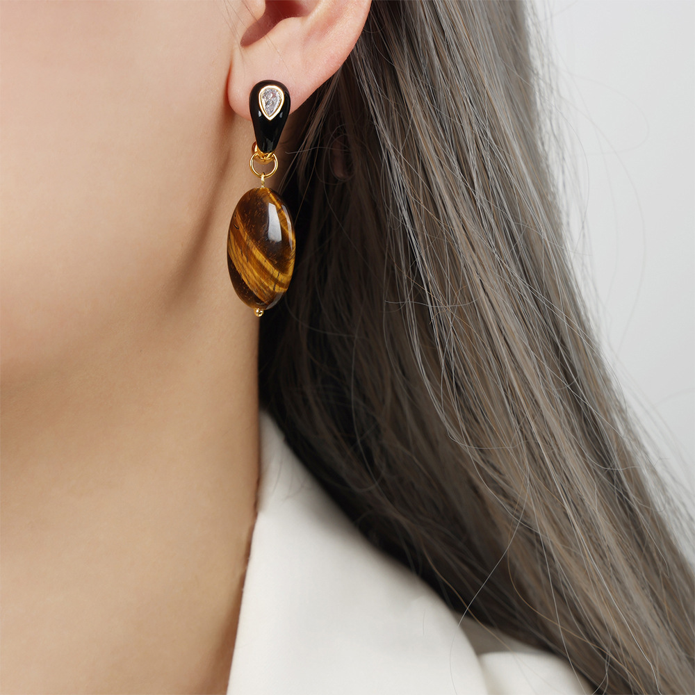 Natural Tigereye Pendant Earrings - Image 3
