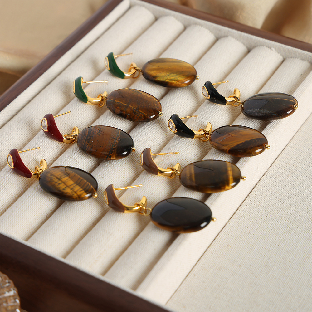 Natural Tigereye Pendant Earrings - Image 6