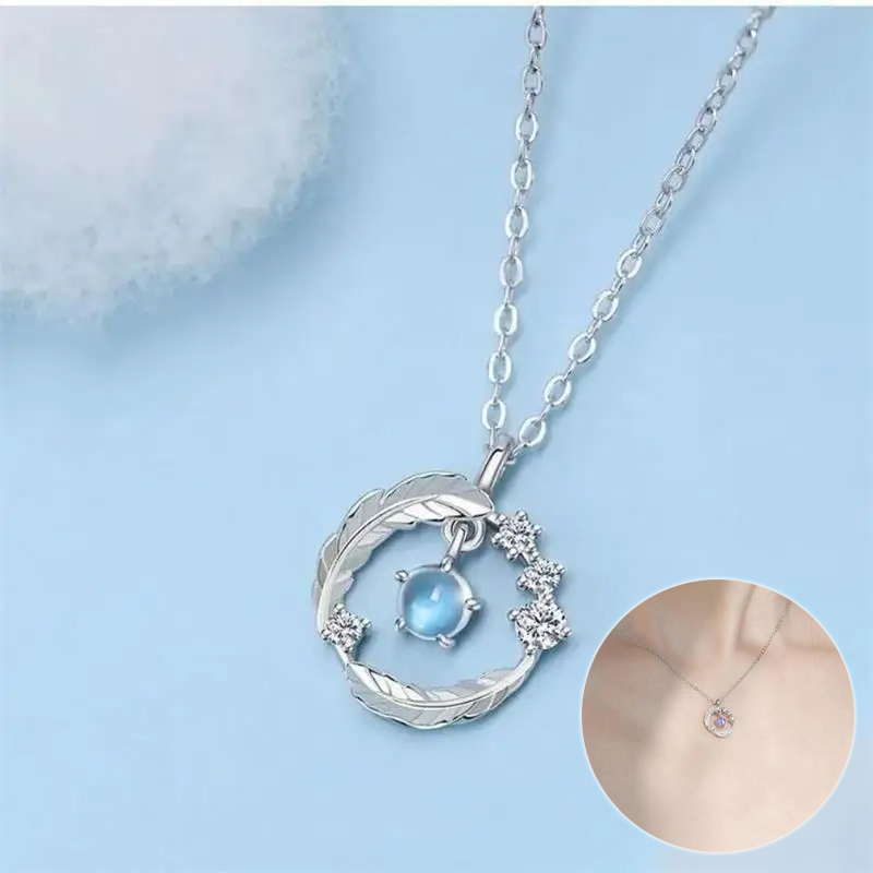 925 Silver Plated Feather Necklace Moonstone Jewelry - Image 2