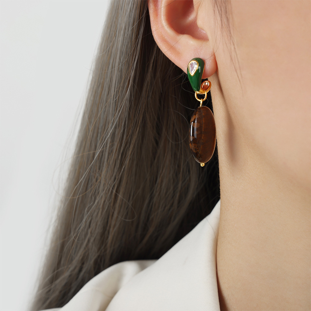 Natural Tigereye Pendant Earrings - Image 5