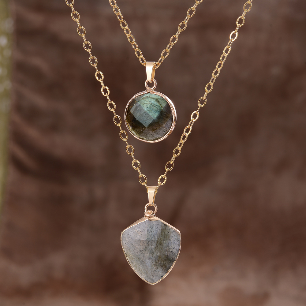 Moonstone Pendant Double Chain Necklace Valentine's Day - Image 2