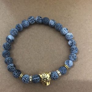Agate Alloy Leopard head beaded bracelet