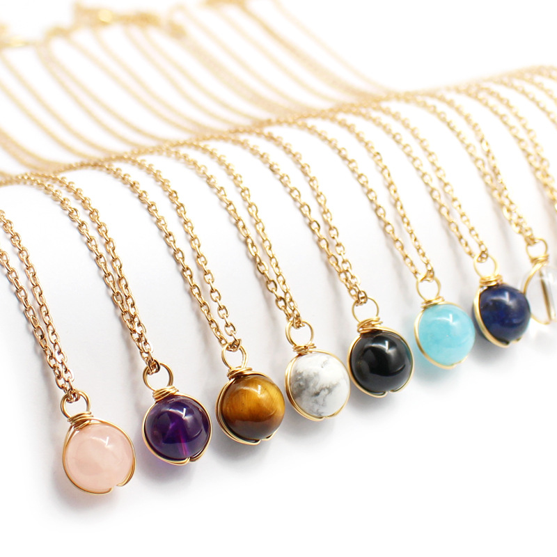 Winding Pendant Natural Crystal Red Agate Necklace Glass Ball Pendant Necklace Women Jewelry Gift - Image 5