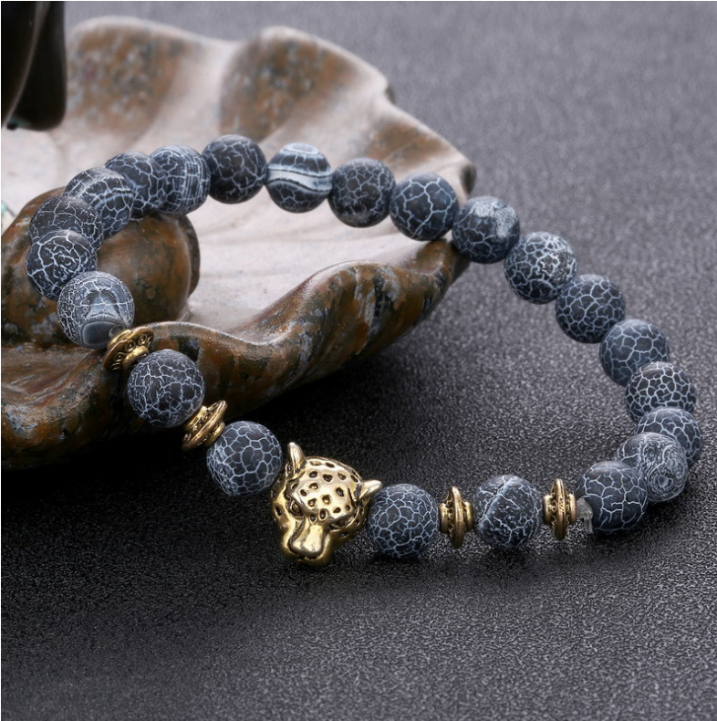 Agate Alloy Leopard head beaded bracelet - Image 4