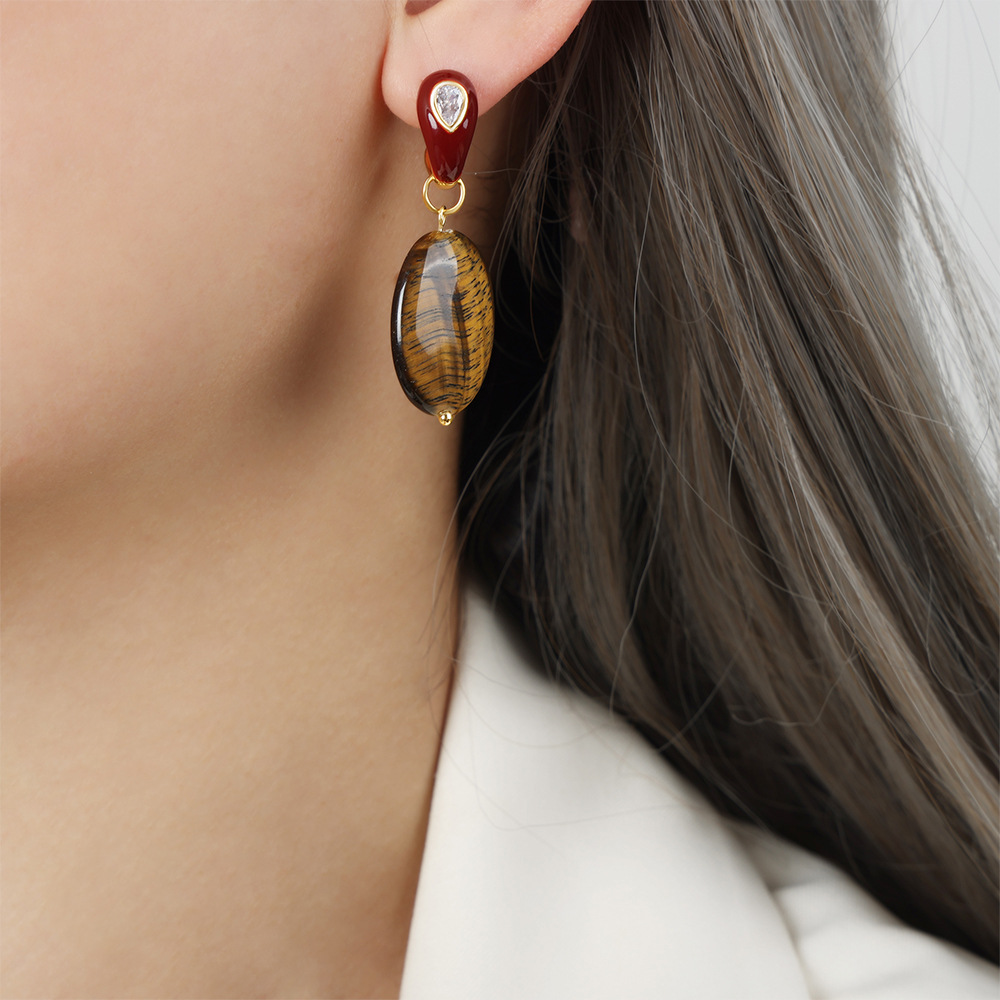 Natural Tigereye Pendant Earrings - Image 4