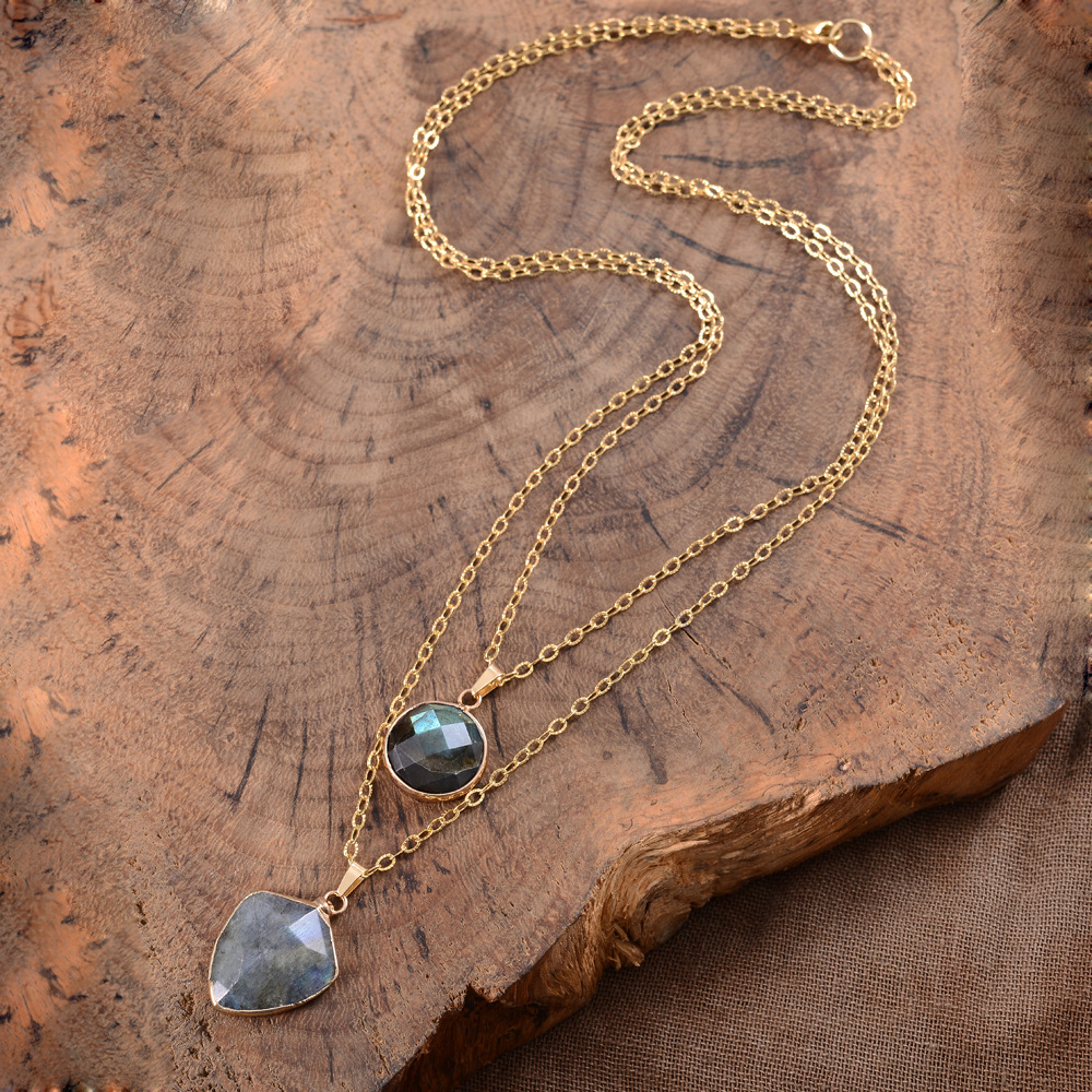 Moonstone Pendant Double Chain Necklace Valentine's Day - Image 5
