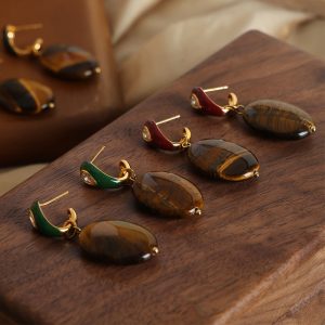Natural Tigereye Pendant Earrings