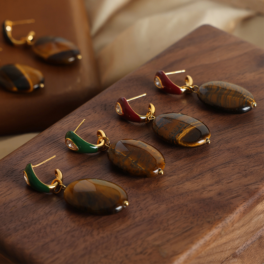 Natural Tigereye Pendant Earrings