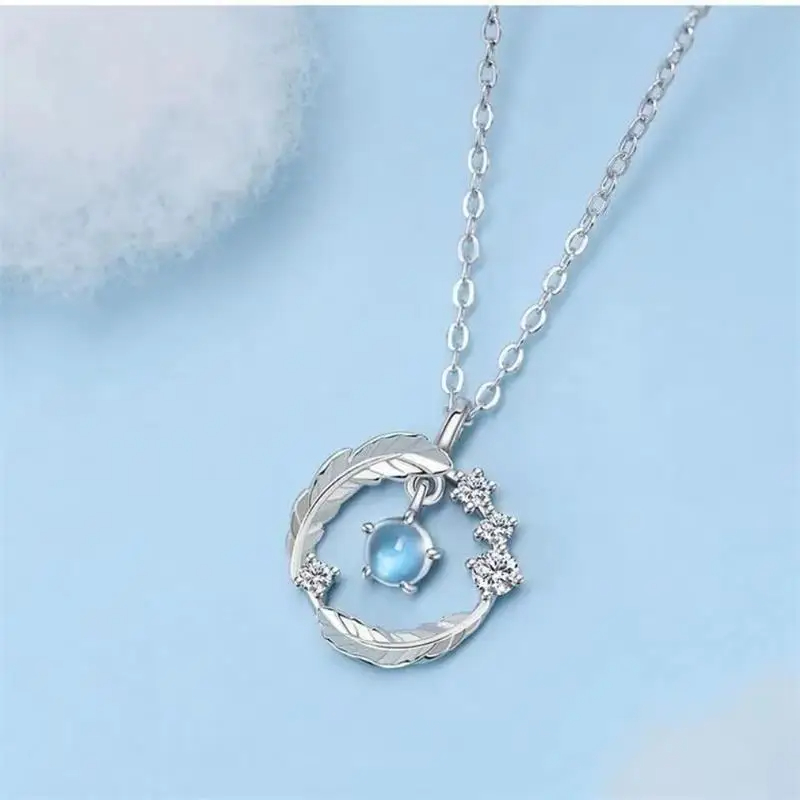 925 Silver Plated Feather Necklace Moonstone Jewelry - Image 5