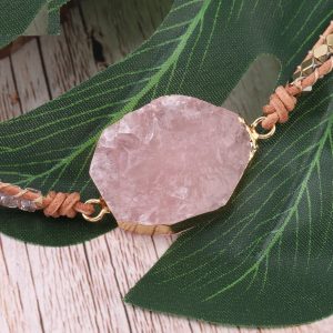 Natural Quartz Leather Wrap Bracelet
