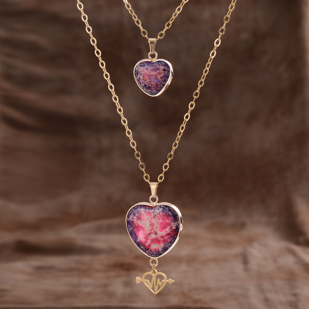 Moonstone Pendant Double Chain Necklace Valentine's Day - Image 4