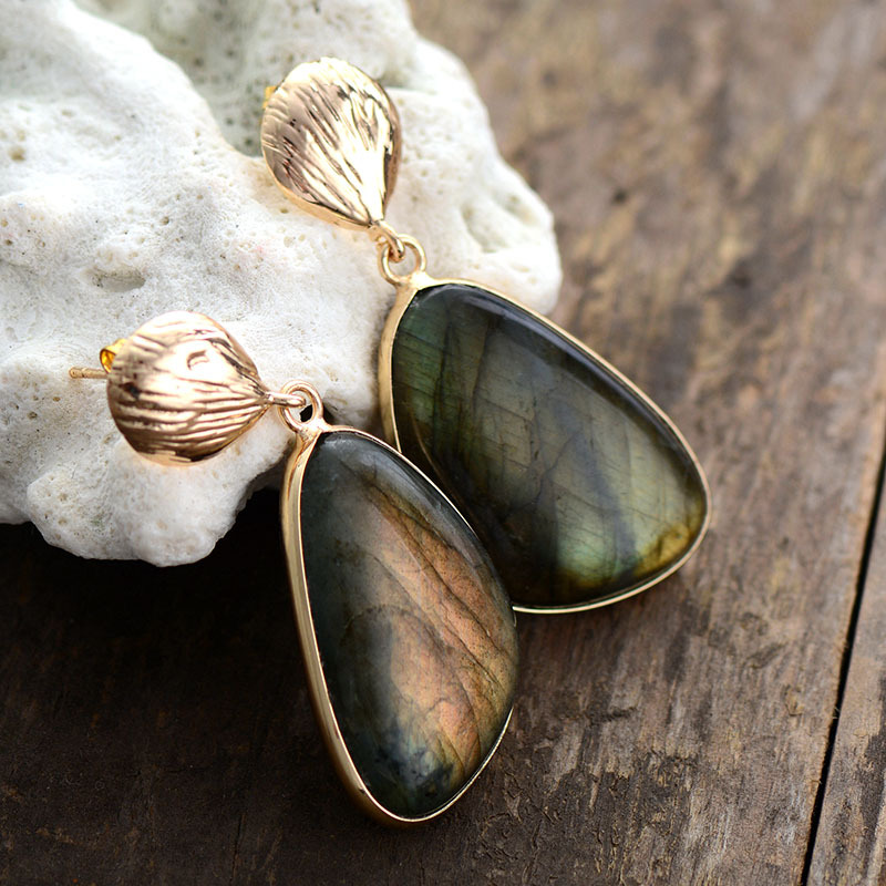 Natural Labradorite Earrings - Image 3
