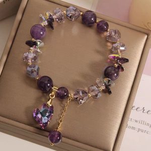 Purple Heart Crystal Bracelet Elegant Amethyst Jewelry