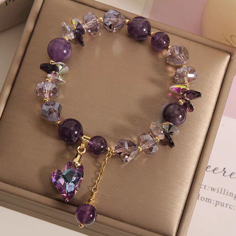 Purple Heart Crystal Bracelet Elegant Amethyst Jewelry