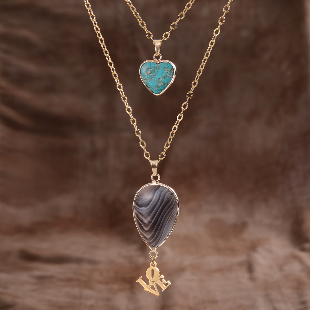 Moonstone Pendant Double Chain Necklace Valentine's Day - Image 3