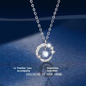 925 Silver Plated Feather Necklace Moonstone Jewelry