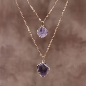 Moonstone Pendant Double Chain Necklace Valentine's Day