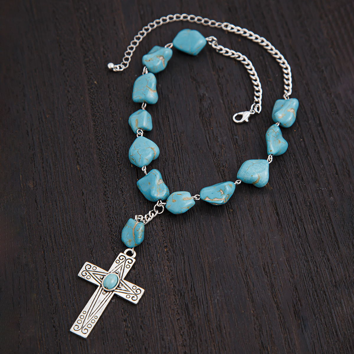 Cross Turquoise Alloy Simple Necklace - Image 3