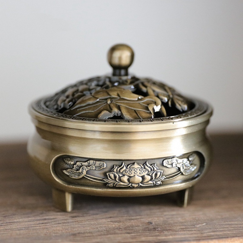 Lotus Dragon Phoenix Antique Alloy Incense Burner - Image 7