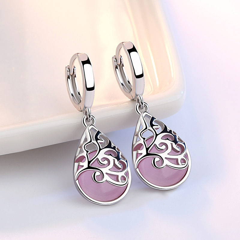 925 Silver-Plated Fashion Trend Moonlight Opal Totem Ear Jewelry Earrings Earrings Women's Wishing Pool Personality Earrings - Image 3