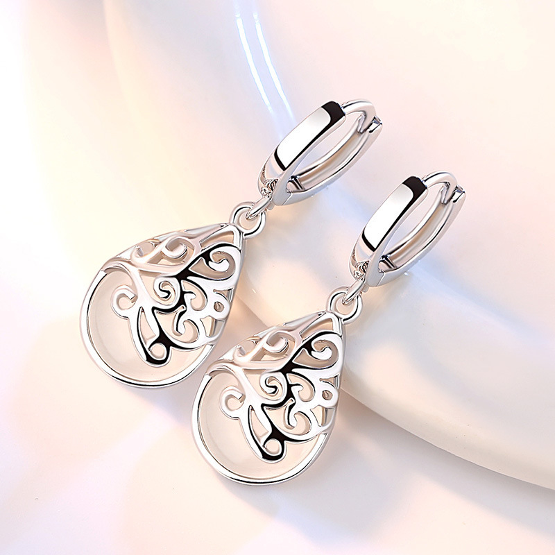 925 Silver-Plated Fashion Trend Moonlight Opal Totem Ear Jewelry Earrings Earrings Women's Wishing Pool Personality Earrings - Image 2