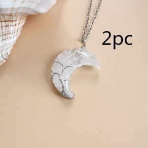 Moon Natural Stone Amethyst Tree Of Life Necklace Handmade Fortune Tree