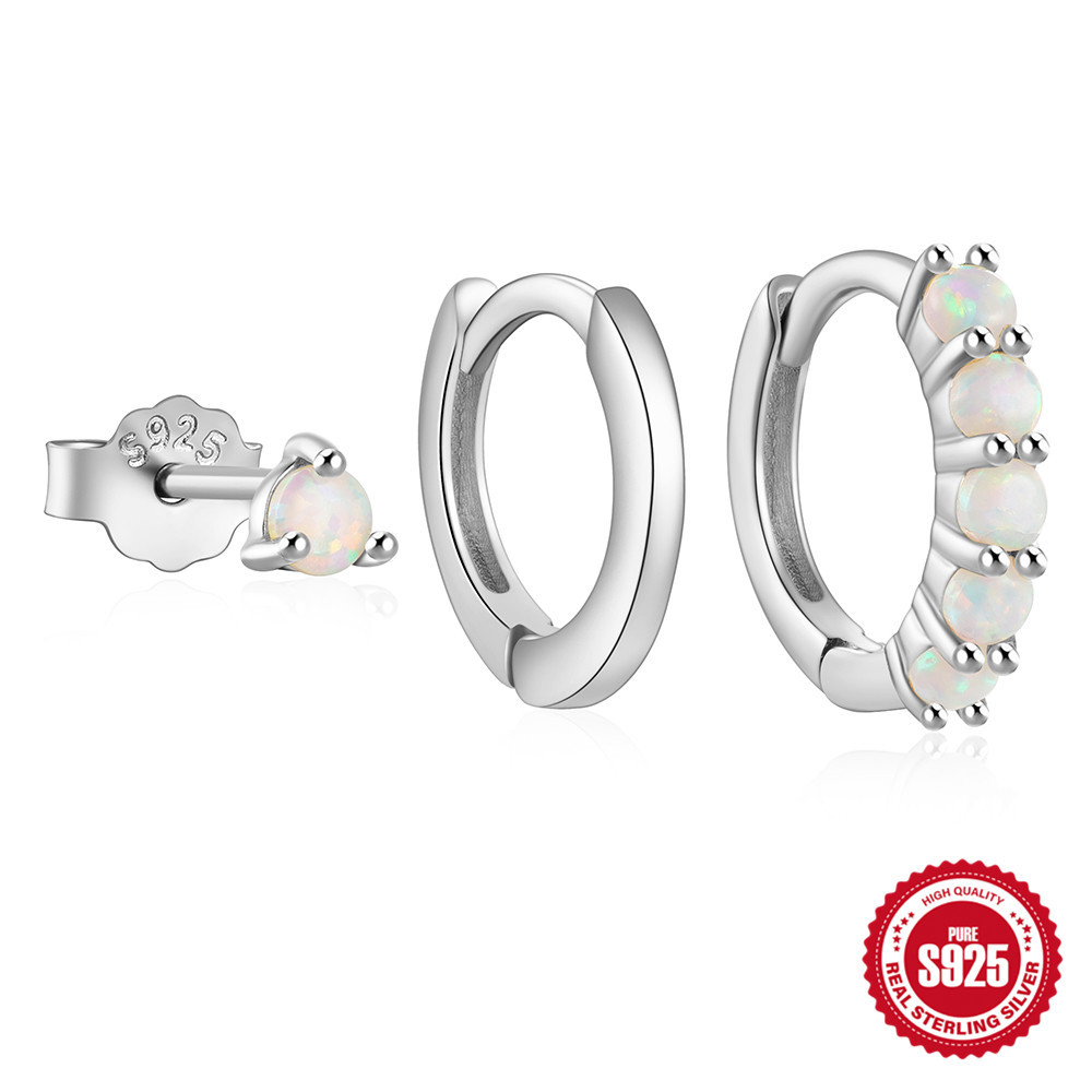 925 Sterling Silver Diamond Opal Suit Earrings - Image 4