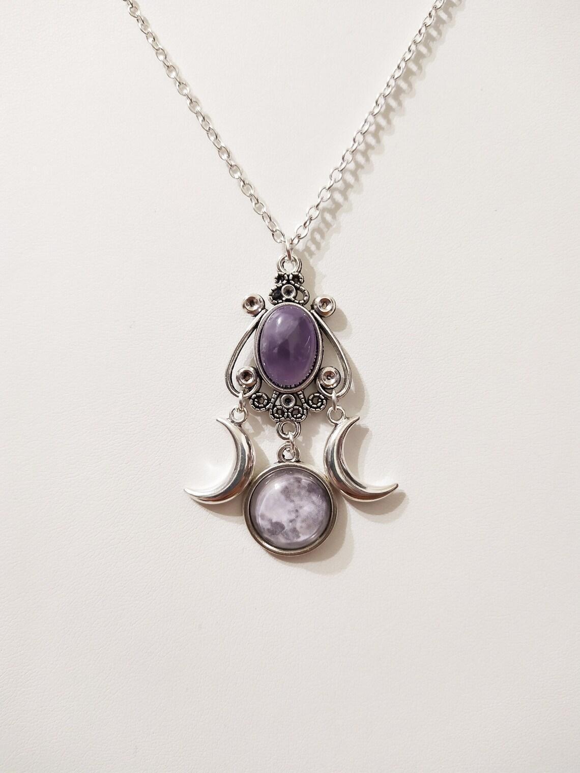 Triple Moon Goddess Amethyst Alloy Necklace - Image 3