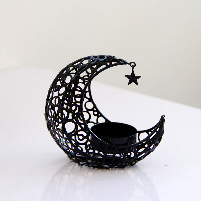 Light Luxury Crescent Moon Star Moon Black Gold Metal Candle Holder Modern Romantic Wedding Christmas Candle Cup Home Decor - Image 9