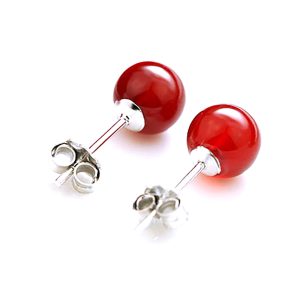 Female Minimalist Pure Silver Red Agate Earrings