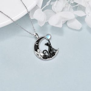 Creative Trendy Personalized Cute Black Cat Moon Moonstone Pendant Necklace