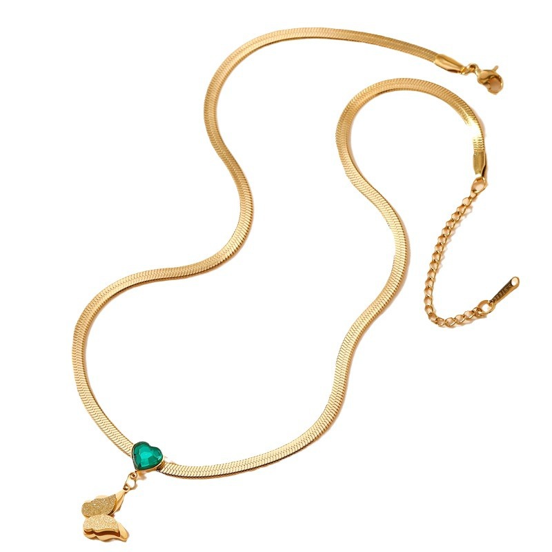 Titanium Steel Necklace Women's Retro Love Emerald - Image 2