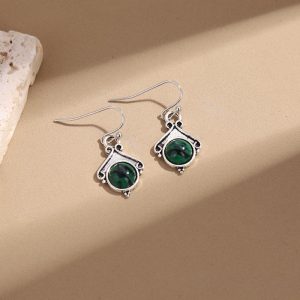 Dark Green Opal Inlaid Earrings