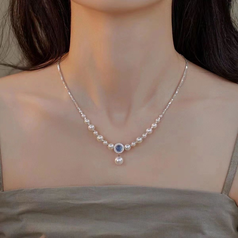 Aquamarine Pearl Necklace For Women Special-interest Design - Image 4