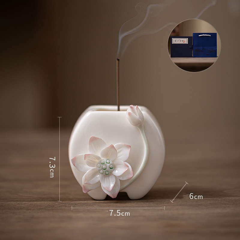 Creative Ceramic Lotus Line Incense Holder Handmade - Image 3