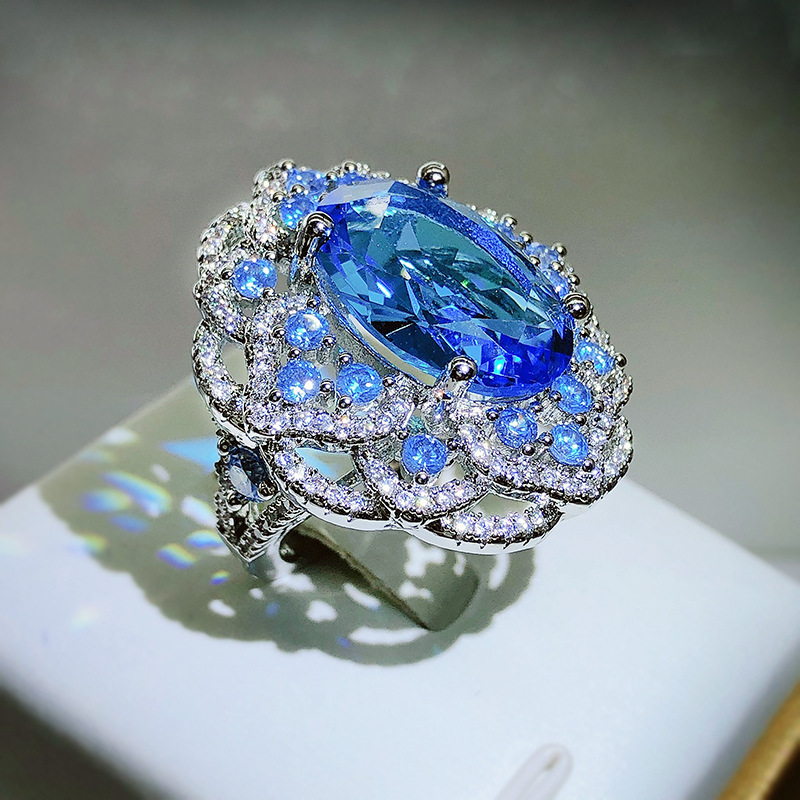 Sea Blue Topaz Colored Treasure Open Ring For Women - Image 2