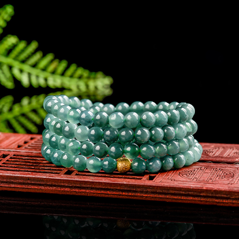 Natural Jadeite Jade 6mm Blue Water Jade Bead Necklace - Image 2