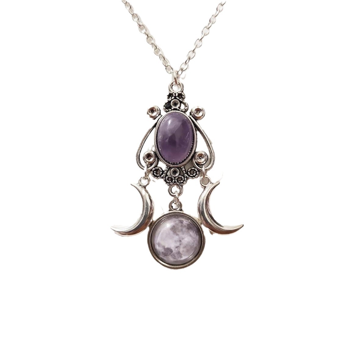 Triple Moon Goddess Amethyst Alloy Necklace - Image 10