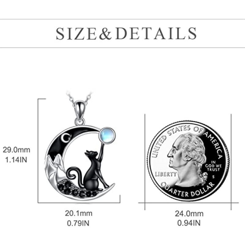 Creative Trendy Personalized Cute Black Cat Moon Moonstone Pendant Necklace - Image 4