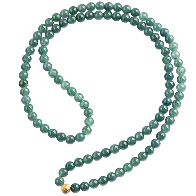 Natural Jadeite Jade 6mm Blue Water Jade Bead Necklace - Image 3