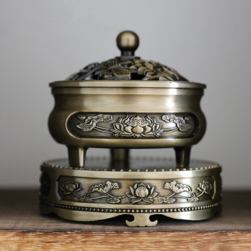 Lotus Dragon Phoenix Antique Alloy Incense Burner - Image 8