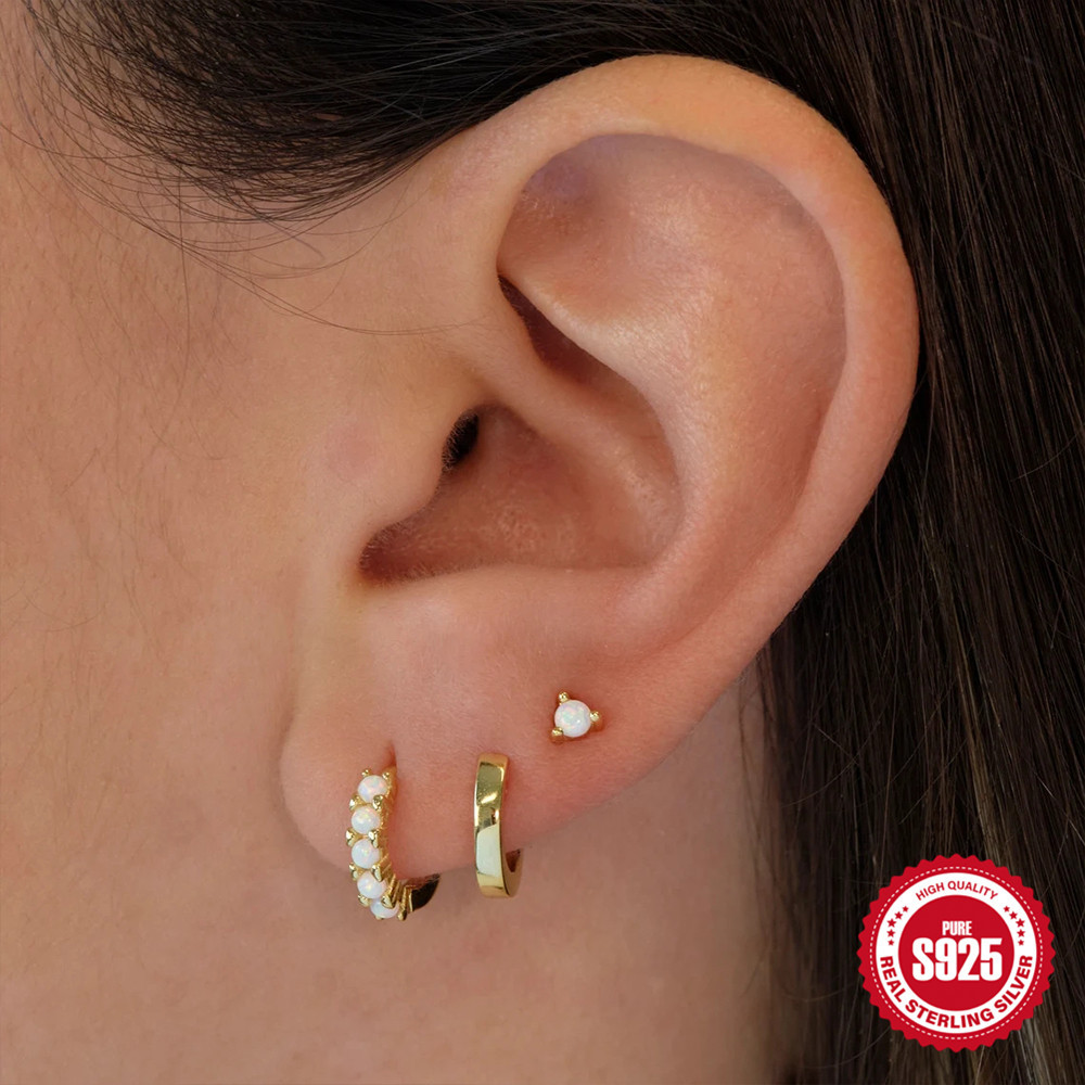 925 Sterling Silver Diamond Opal Suit Earrings - Image 6