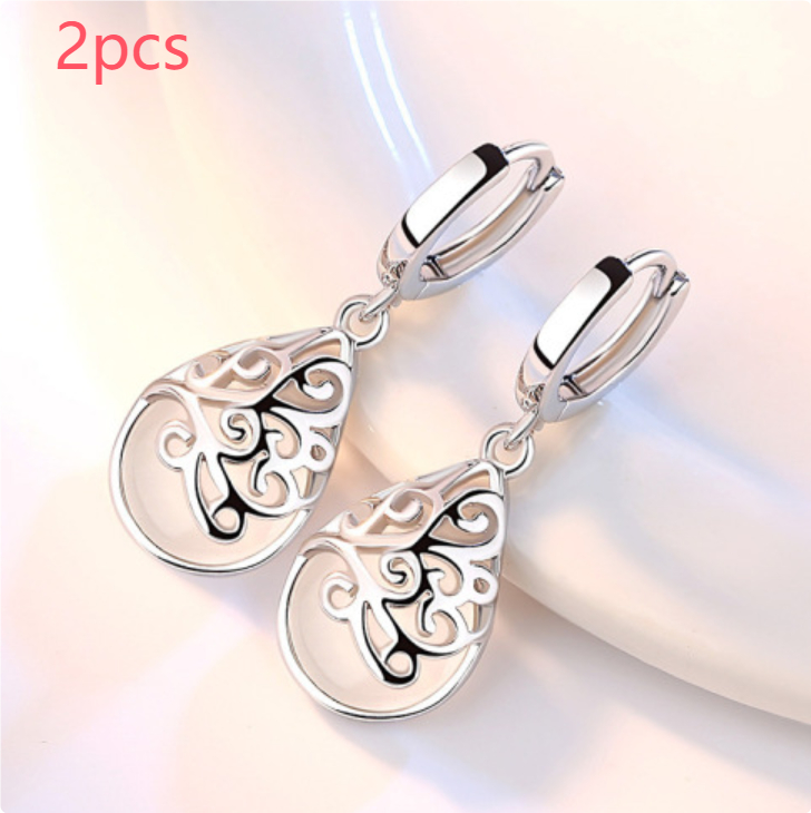 925 Silver-Plated Fashion Trend Moonlight Opal Totem Ear Jewelry Earrings Earrings Women's Wishing Pool Personality Earrings - Image 5