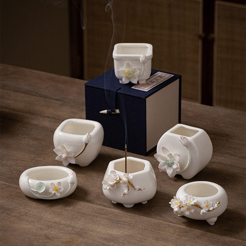 Creative Ceramic Lotus Line Incense Holder Handmade - Image 7