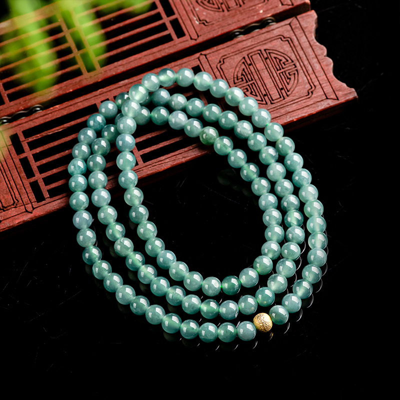 Natural Jadeite Jade 6mm Blue Water Jade Bead Necklace - Image 4